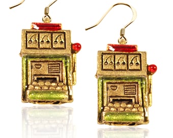 Slot Machine Charm Earrings | Gold or Silver Finish | Hand Painted & Handmade in USA | by Whimsical Gifts