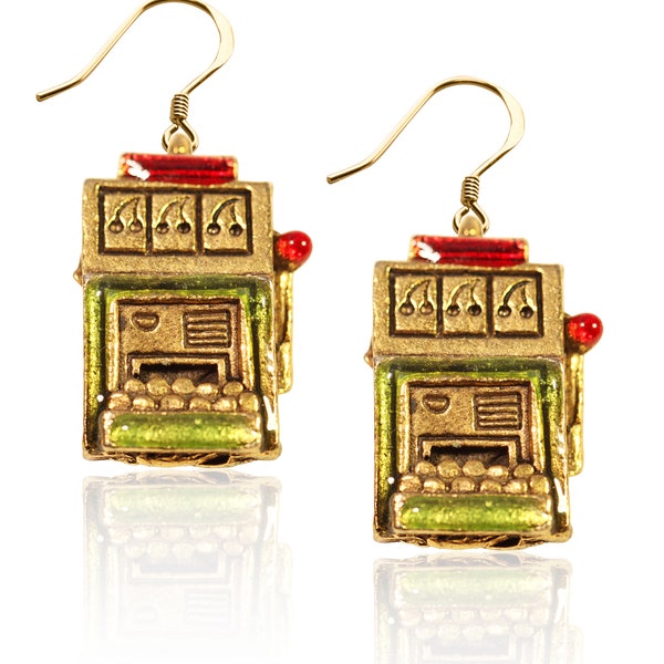 Slot Machine Charm Earrings | Gold or Silver Finish | Hand Painted & Handmade in USA | by Whimsical Gifts