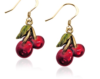 Casino Cherries Charm Earrings | Gold or Silver Finish | Hand Painted & Handmade in USA | by Whimsical Gifts