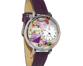 Sewing 3D Watch | Includes Free Scissors Charm Dangle | Handmade by Whimsical Gifts | Novelty Unique Fun | Leather Watch Band