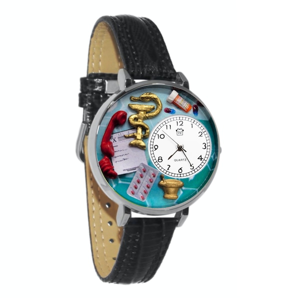 Pharmacist 3D Watch | Handmade by Whimsical Gifts | Novelty Unique Fun | Black Leather Watch Band