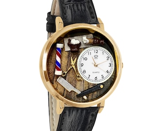 Barber 3D Watch | Handmade in USA by Whimsical Gifts | Novelty Unique Fun | Leather Watch Band