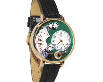 Poker 3D Watch | Handmade in USA by Whimsical Gifts | Novelty Unique Fun | Leather Watch Band