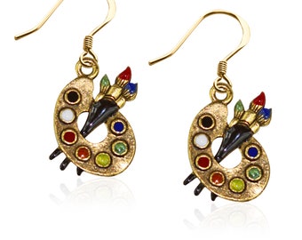 Artist Palette Charm Earrings | Gold or Silver Finish | Hand Painted & Handmade in USA | by Whimsical Gifts