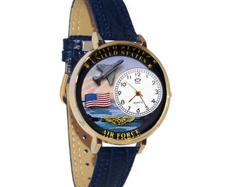 Zegarek US Air Force 3D | Wykonany ręcznie w USA przez Whimsical Gifts | Granatowy skórzany pasek do zegarka