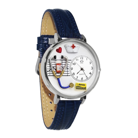 Nurse Red Cross 3D Watch | Handmade in USA by Whimsical Gifts | Novelty Unique Fun | Blue Leather or White Silicone Band