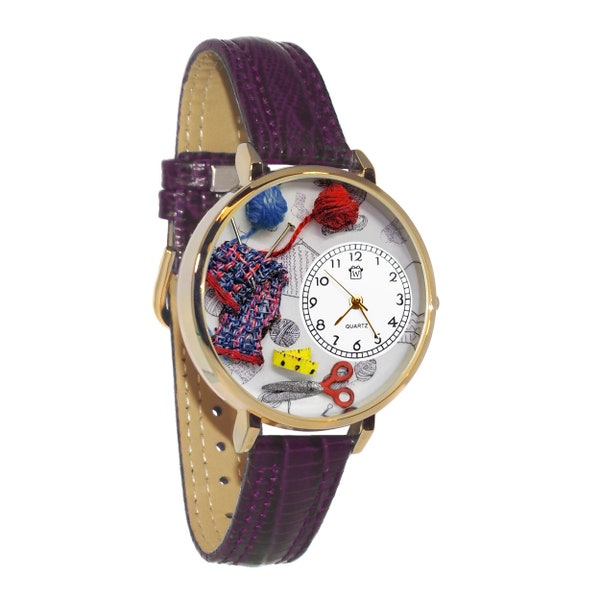 Écharpe 3D en tricot | Comprend un pendentif à breloques ciseaux gratuit | Fabriqué à la main aux États-Unis par Whimsical Gifts | Nouveauté Unique Fun | Bracelet de montre violet