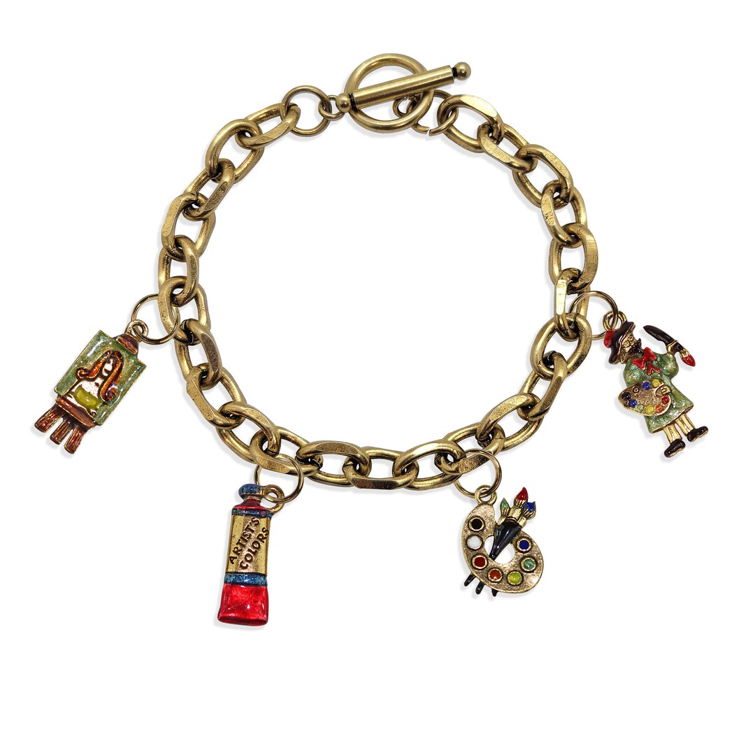 Artist Toggle Charm Bracelet Antique Gold or Antique Silver Etsy