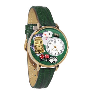Casino 3D Watch | Handmade in USA by Whimsical Gifts | Novelty Unique Fun | Green Leather Watch Band