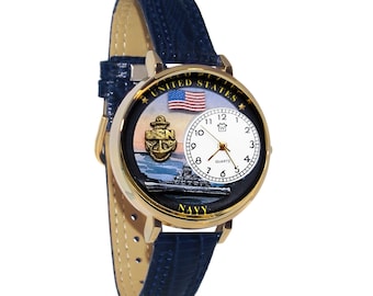 US Navy 3D Watch | Handmade in USA by Whimsical Gifts | Navy Blue Leather Watch Band