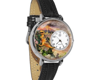 T-Rex Dinosaur 3D Watch | Gold or Silver Finish | Handmade by Whimsical Gifts | Leather Watch Band