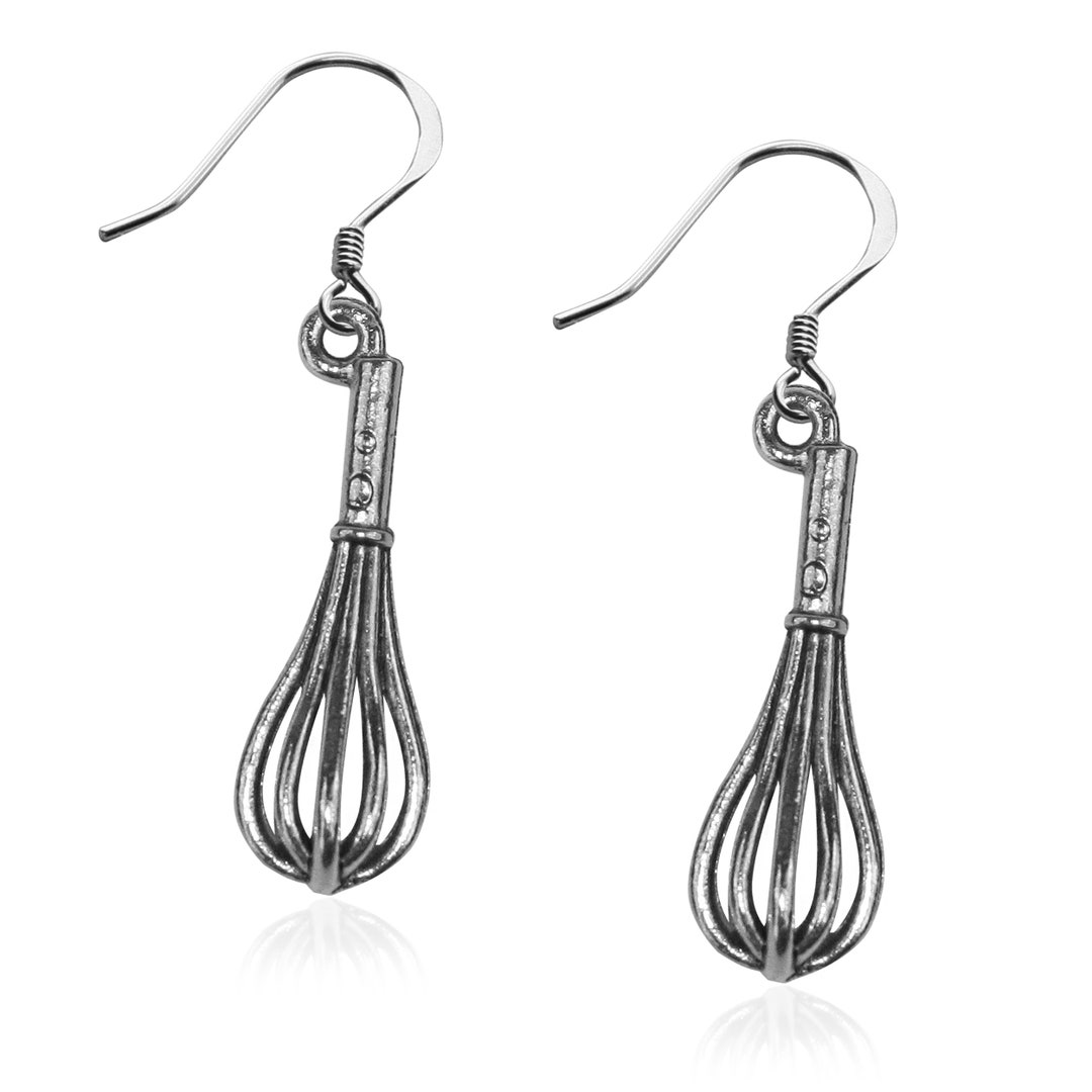 Whisk Charm Earrings for Chef Baker or Cook Frosted or Plain Gold or