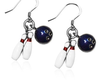 Bowling Charm Earrings | Gold or Silver Finish | Hand Painted and Handmade in USA | by Whimsical Gifts