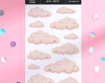 Cloud Stickers, Cloud Journaling Stickers, Beige Cloud Stickers, Beige Planner Stickers, Deco Sticker Sheet