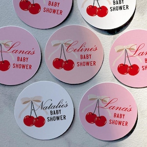 Cherry On Top Baby Shower Favor Labels, Cherry Baby Shower Stickers, She&#39;s the Cherry on Top Baby Shower Decorations, Coquette Baby Labels