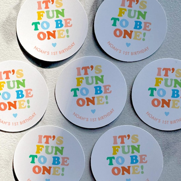 It's Fun to Be One Birthday Stickers, Rainbow Letter Favor Stickers, First Birthday Favor Label Stickers, One is Fun, 1st Birthday Decor