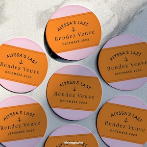 Custom Bachelorette Stickers, Last RendezVeuve Bachelorette Party, Champagne Bachelorette Sticker Labels, Pink Orange Bachelorette Decor