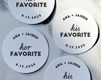 His and Hers Labels, His Favorite Her Favorite Wedding Stickers, Wedding Thank You Labels, Wedding Favor Labels, Personalized Labels