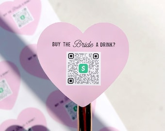 Bachelorette QR Code Stickers, Buy the Bride a Drink Venmo Qr Code Heart Stickers, Bachelorette QR Code Labels, Bachelorette Favor Stickers