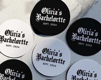 Custom Bachelorette Stickers, Gothic Bachelorette Labels, Halloween Bachelorette Favor Labels, Black Bachelorette Decor