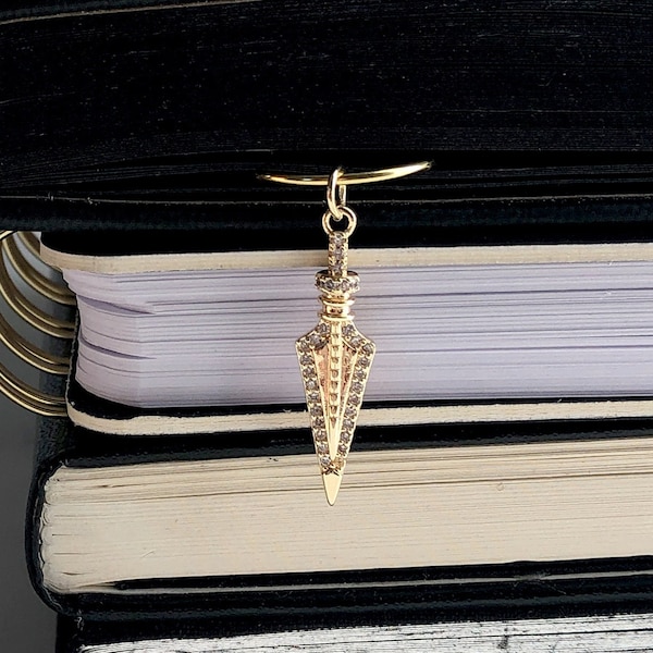 Gold Dagger Planner Clip, 14k Gold Plated Planner Dangle Clip, Pavé Sword Charm Planner Clip, Cute Gold Bookmark Paper Clip, Book Gifts