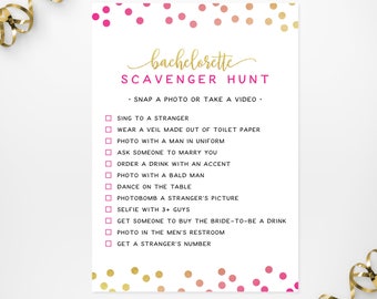 Printable Bachelorette Scavenger Hunt Game, Printable Bachelorette Party Weekend Pink Gold Scavenger Hunt Game Card, Bachelorette Party Game