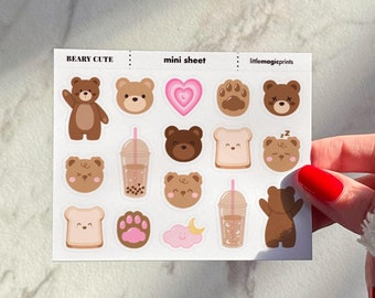 Bear Stickers, Valentine's Day Stickers, Aesthetic Stickers, Journaling Stickers, Deco Sticker Sheet, Kawaii Stickers, Boba Stickers