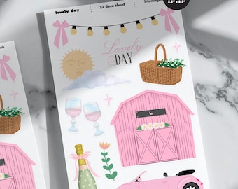 Pink Aesthetic Stickers, Pink Stickers, Journal Stickers, Deco Sticker Sheet, Large Stickers, Scrapbook Stickers, Pink Junk Journal Supplies