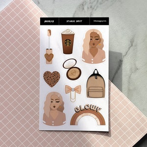 Girly Aesthetic Stickers, Journal Stickers, Decorative Stickers, Neutral Stickers, Planner Stickers, Deco Sticker Sheets