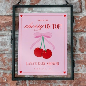 She&#39;s the Cherry on Top Baby Shower Sign Printable, Cherry Baby Shower Digital Welcome Sign, Coquette Baby Shower Digital Sign