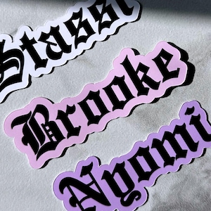 Custom Old English Name Stickers, Custom Name Stickers, Gothic Letter Stickers, Gothic Font Stickers, Word Stickers, Custom Word Stickers