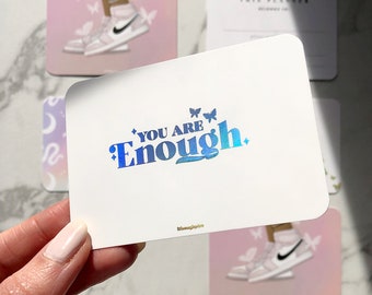Holographic Planner Card, You are Enough White Holo Foil Planner Pocket Card, Cute Foil Planner Deco, Butterfly Snake Moon Planner Card