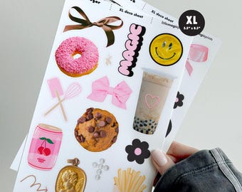 Pink Girly Aesthetic Stickers, Journal Stickers, Deco Sticker Sheet, Large Stickers, Scrapbook Stickers, Junk Journal Supplies, Food Sticker