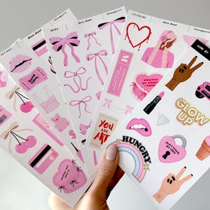 Pink Aesthetic Journaling Sticker Sheets, Girl Stickers, Coquette Stickers, Pink Journal Stickers, Journal Stickers Pack, Deco Sticker Sheet
