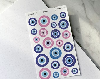 Evil Eye Sticker Sheet, Evil Eye Stickers, Evil Eye Gifts, Deco Sticker Sheets, Aesthetic Stickers, Journaling Stickers, Planner Stickers