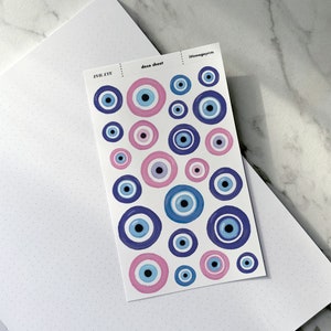 Evil Eye Sticker Sheet, Evil Eye Stickers, Evil Eye Gifts, Deco Sticker Sheets, Aesthetic Stickers, Journaling Stickers, Planner Stickers