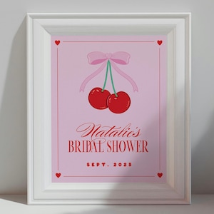 Cherry on Top Bridal Shower Sign Printable, Cherry Bridal Shower Digital Welcome Sign, Coquette Bridal Shower Digital Sign
