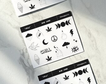 Mini Edgy Black & White Icon Planner Sticker Sheet