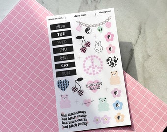 90s Decorative Stickers, Aesthetic Stickers, Journal Stickers, Deco Sticker Sheets, Y2K Retro Planner Stickers, Inspirational Stickers