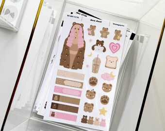 Aesthetic Stickers, Kawaii Stickers, Pink Stickers, Bear Stickers, Journal Stickers, Planner Stickers