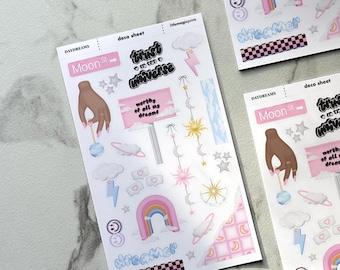 Cloud Journal Stickers, Aesthetic Stickers, Celestial Stickers, Moon Stickers, pastel stickers, Decorative Stickers, Deco Sticker Sheets