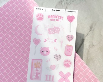 Pink Stickers, Kawaii Stickers, Aesthetic Stickers, Decorative Stickers, Deco Sticker Sheets, Journaling Stickers, Planner Stickers