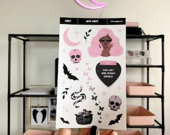 Spooky Planner Stickers, Halloween Journal Stickers, Black Pink Junk Journal Stickers, Bats Moon Witchy Butterfly Pumpkin Stickers
