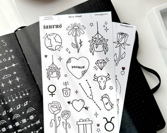 Taurus Stickers, Taurus Zodiac Sign Stickers, Zodiac Doodle Stickers, Taurus Gifts for Her, Zodiac Gifts, Zodiac Planner Journal Stickers