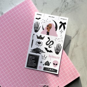 Spooky Planner Stickers, Black Pink Moon Celestial Planner Journal Stickers, Goth Snakes Bats Skeleton Stickers, Witchy Stickers