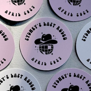 Disco Cowgirl Bachelorette Stickers, Custom Retro Bachelorette Sticker Labels, Last Disco Bachelorette, Disco Bachelorette Favor Labels