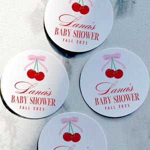 Cherry On Top Baby Shower Favor Labels, Cherry Baby Shower Stickers, She&#39;s the Cherry on Top Baby Shower Decorations, Coquette Baby Labels