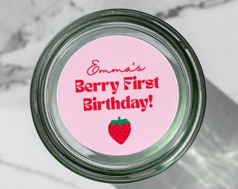Strawberry Birthday Thank You Favor Stickers, Berry First Birthday Party Favor Labels, Custom Girl's Berry 1st Birthday Decorations