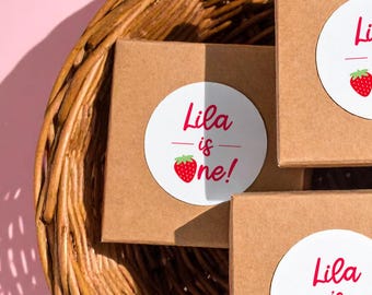 Strawberry Birthday Thank You Favors Stickers, Berry First Birthday Party Favors Labels, Custom Girl's Berry 1st Birthday Decorations