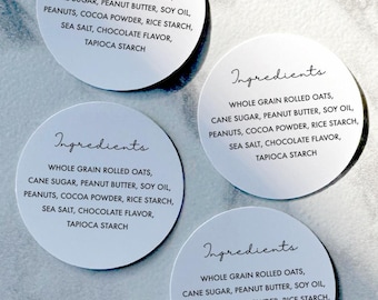 Ingredients Sticker Labels, Allergy Information Labels, Food Labels, Baked Goods Labels, Custom Ingredients Labels, Bakery Label